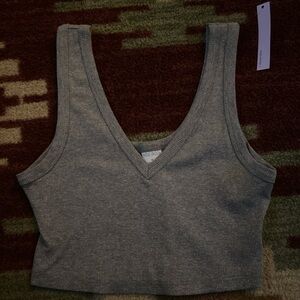 NWT Wild Fable Gray Ribbed V-Neck Crop Top